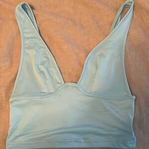light blue, low cut, crop top